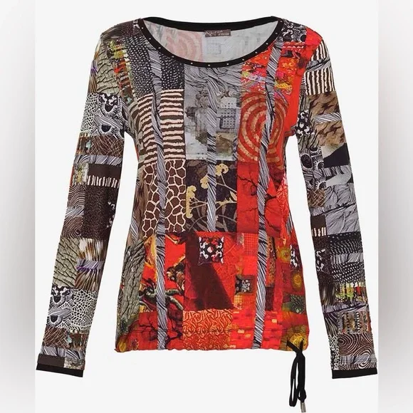NWT: Dolcezza Women's Patchwork Long Sleeve Top size S - Picture 1 of 4